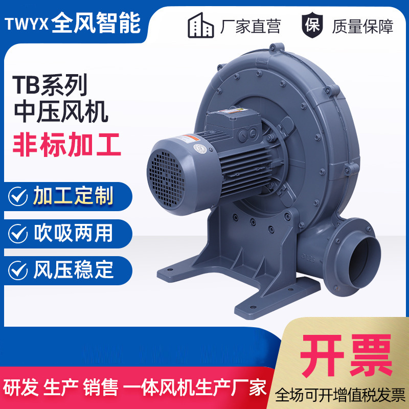 TB125-3全风中压风机2.2KW塑料颗粒干燥鼓风机TB150-5透浦式风机