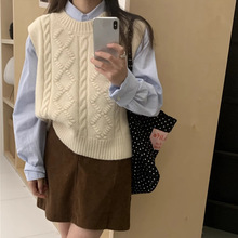 韩国东大门2024秋季新款纯色宽松无袖圆领外搭坎肩针织马甲背心女