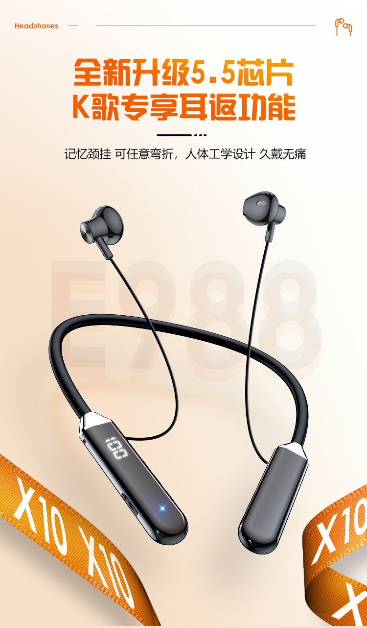 Neck-hanging wireless Bluetooth earphones with ultra-long battery life and high capacity, 2024 new model for sports and running, comfortable to wear for extended periods without ear pain