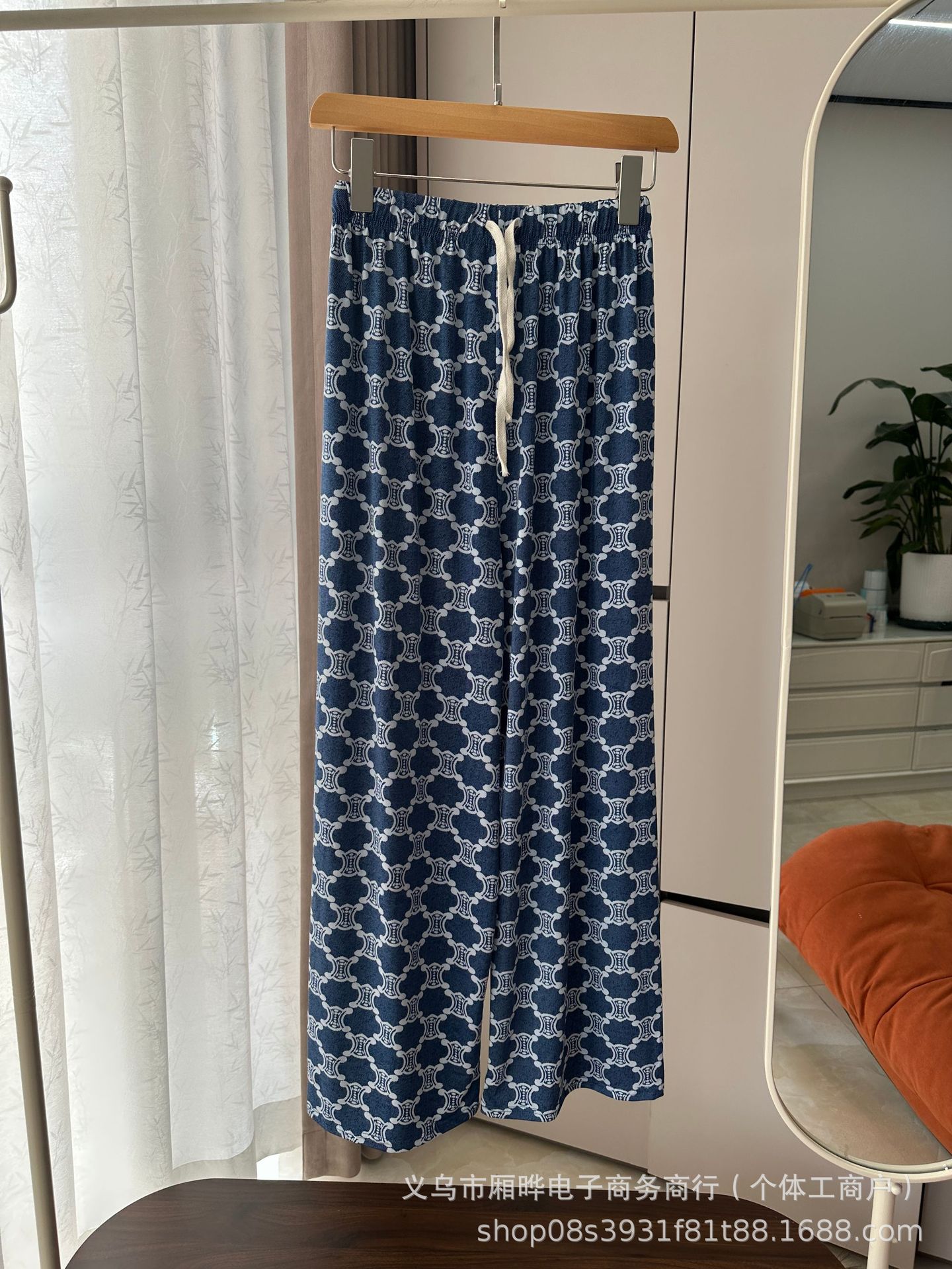 Pantalones anchos de mezclilla de imitación de seda de hielo para mujer, pantalones casuales de impresión fresca de verano 2025, pantalones frescos delgados de cintura alta drapeados image 6