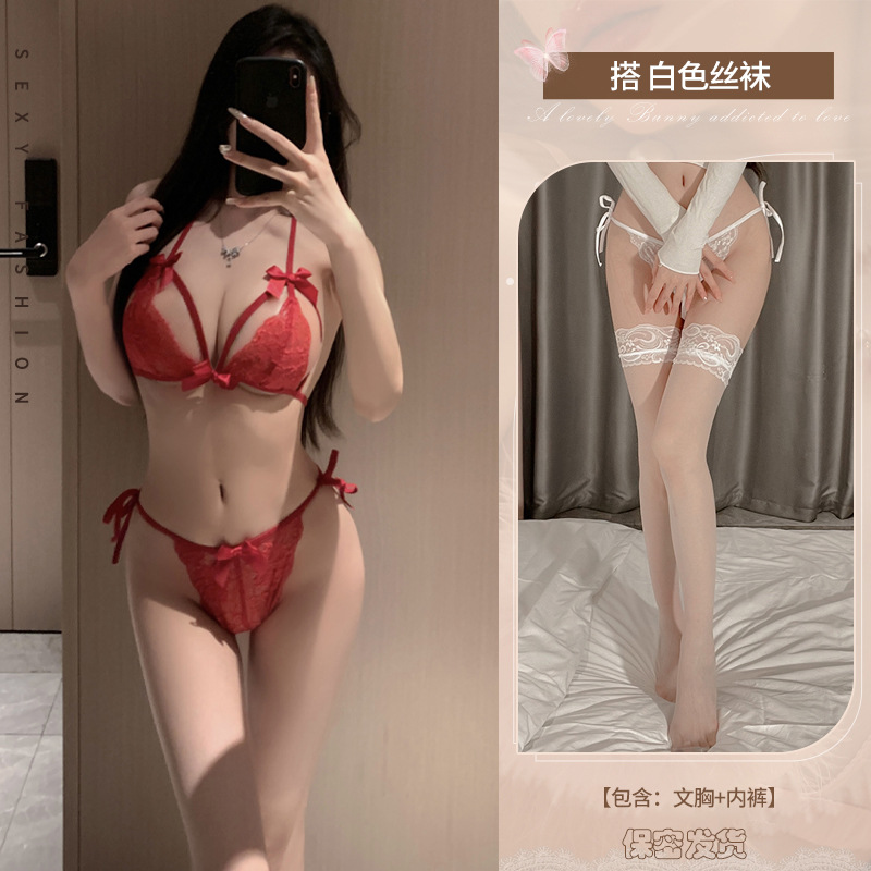 버건디 세트 화이트 스타킹