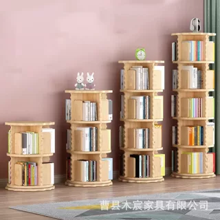 定制儿童实木书架360度旋转书柜靠墙可移动收纳转角落地置物架子