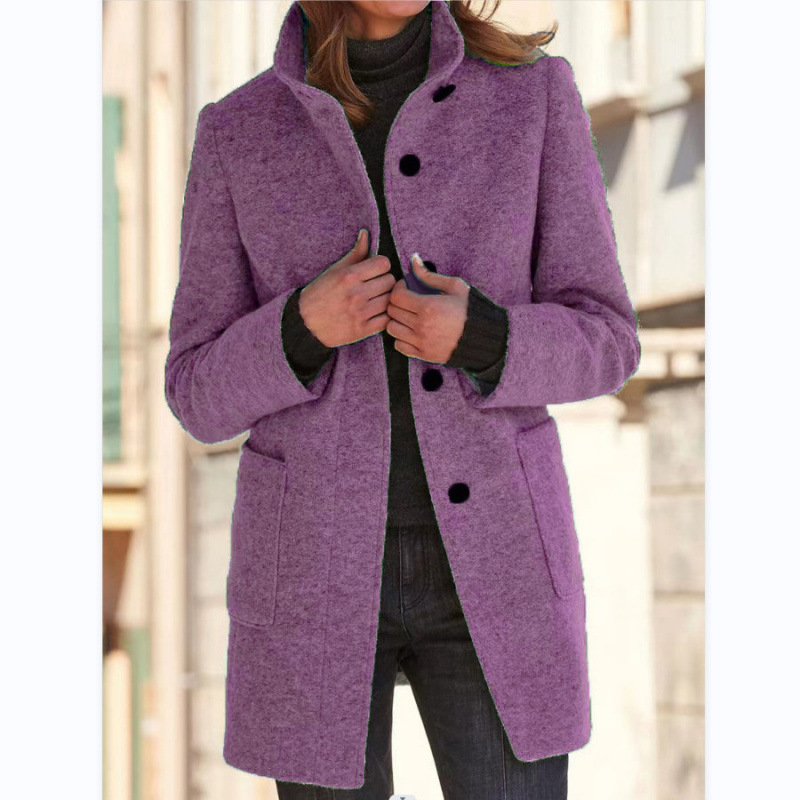 Winter And Autumn Women's Pure-Color Retro Collar Knit Sweater With Buttoned Stand Collar Wholesale Large-Sized Outerw_ecoleips.com