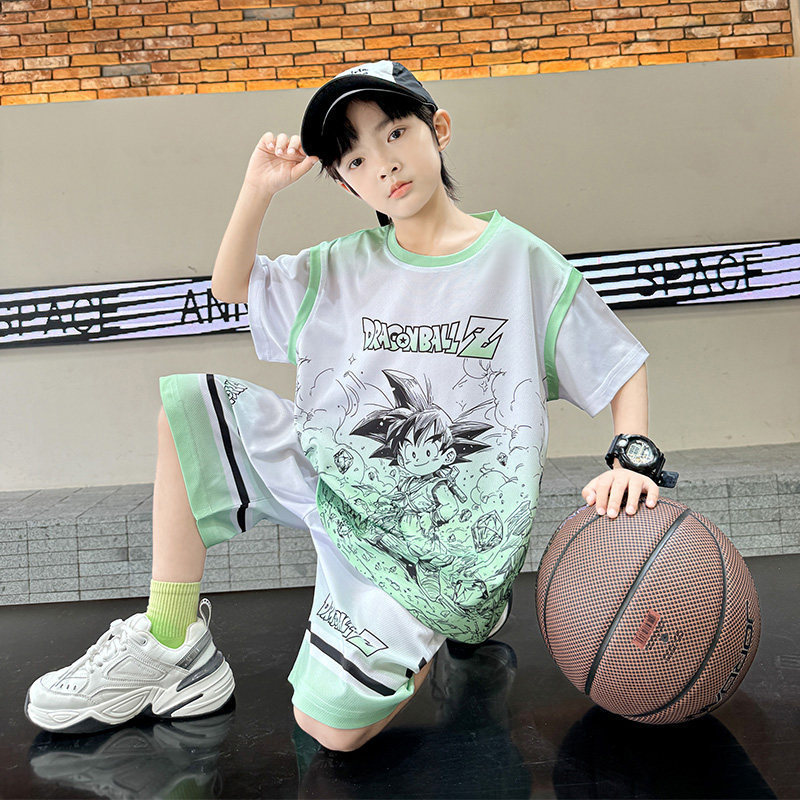 Boys' Summer Outfit Basketball Uniform Children's Summer Short-Sleeve Sports Quick-Dry Jersey Two-Piece Set Trendy Street Style Boys' Summer Outfit Basketball Uniform Children's Summer Short-Sleeve Sports Quick-Dry Jersey Two-Piece Set Trendy Street Style