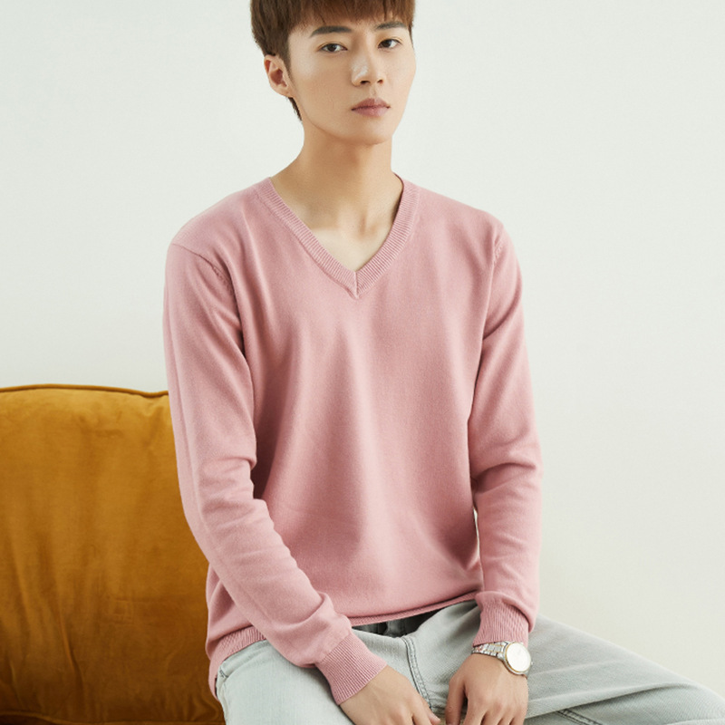 Men's Round neck V-neck pullover long sleeve bottoming sweater warm inner sweater autumn and winter loose men's fashion