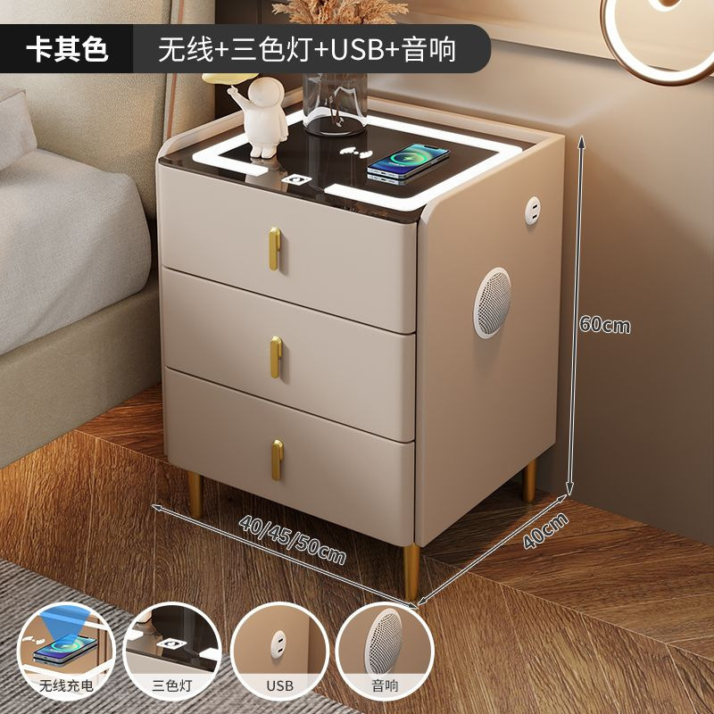 智能床头柜岩板床头桌三抽多功能无线充电现代简约卧室家用床边柜|undefined