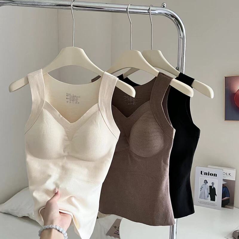 Women's Vest Women's Autumn and Winter New Inner Sling with Bracket Pad Detachable Bra Warm No Sleeve Length Underwear