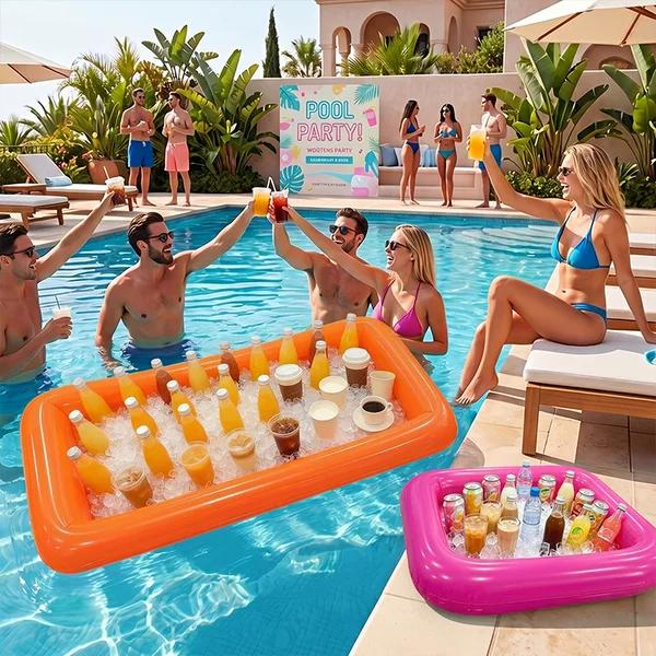 Factory In-Stock Rectangular Inflatable Ice Bar, Available in Multiple Colors, Thickened Pool Party Beverage Tray, Water Ice Bucket