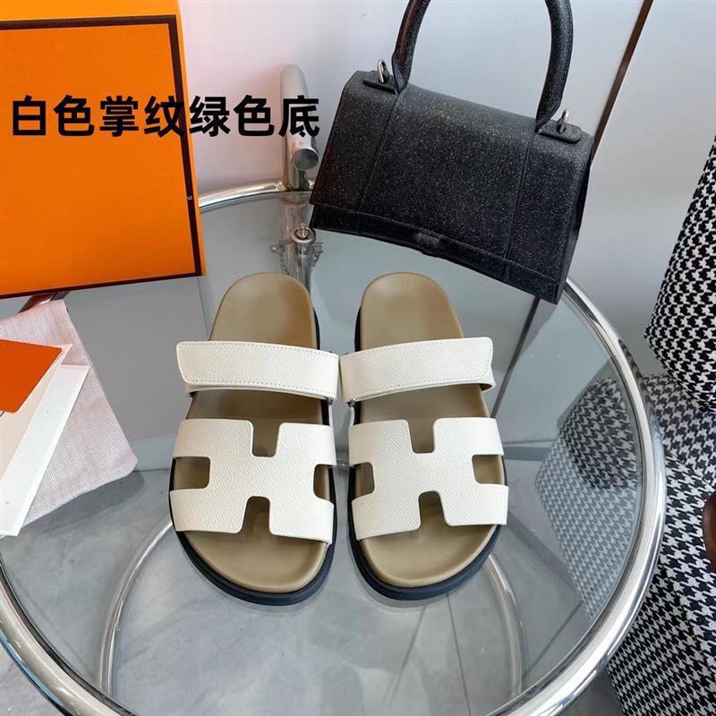女性用の高品質の二級サンダル、ビーチ用の第一層牛革ベルクロスリッポン、男性用のフラットビッグブランドスリッパ|undefined