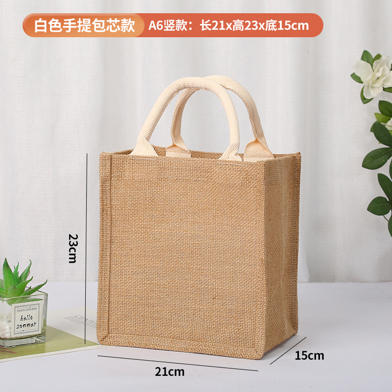 En stock bolsa de lino logotipo imprimible yute bolso de compras Muji en blanco DIY bolso de yute pintado a mano