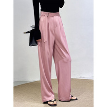 宠粉：春夏秋粉色裤子女直筒阔腿裤痞雅裤显瘦显高垂感休闲西装裤