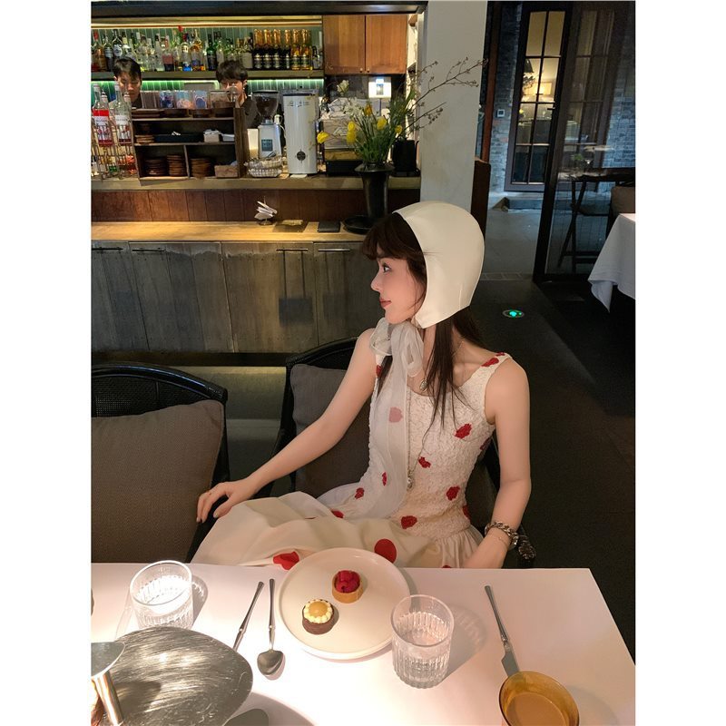 正しいバージョン！サマーポエムフレンチバケーション水玉模様Uネックノースリーブベストドレス|undefined