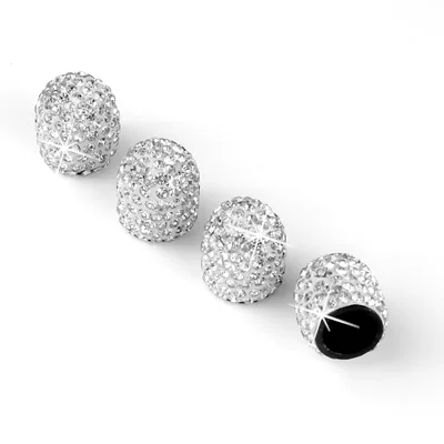 Car Diamond-Encrusted Valve Caps, Car-Mounted Ceramic Clay Full-Diamond Rhinestone Valve Core Covers, Car-Mounted Diamond-Topped Tire Caps for Women (valve) - white-diamonds-1-set-of-4