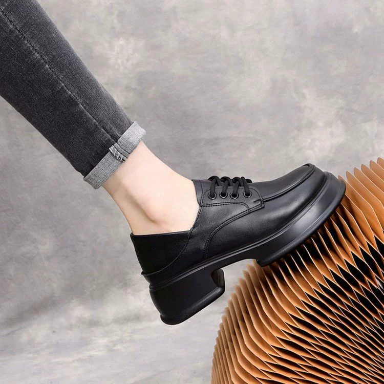 Британская кожаная обувь на толстой подошве, однослойная обувь на толстом каблуке, женские новые лоферы, винтажная Повседневная Универсальная женская обувь, 2023 год