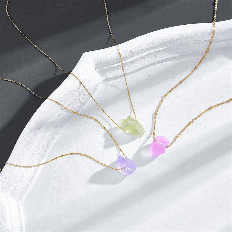 Simple Style Geometric Copper Pendant Necklace Natural Stone Copper Necklaces