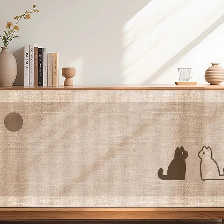 Wabi-Sabi Cat Cabinet Cover Curtain, Kitchen Cabinet Cover Curtain, Storage Rack Dust-Proof Curtain, Wardrobe No-Drill Cloth Curtain