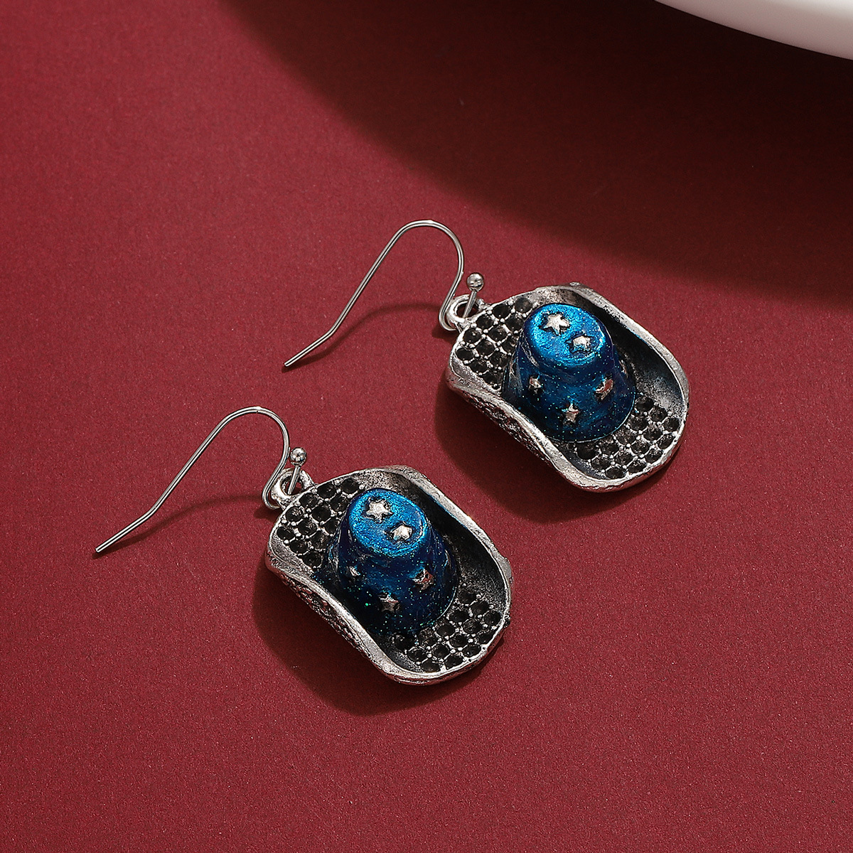 Orecchini da cowboy occidentali geometrici in lega punk alla moda da donna blu alla moda_voghion.com