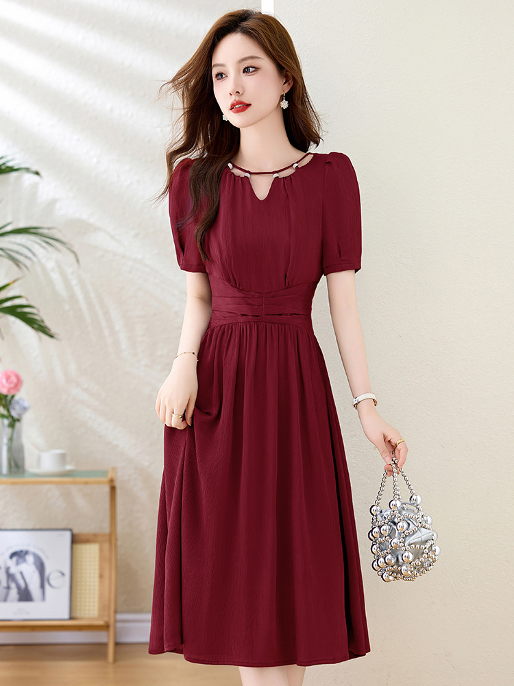 Váy midi mùa hè thời trang sang trọng, thiết kế thon eo, dáng dài vừa phải JX3320 — Màu đỏ rượu, Màu tím