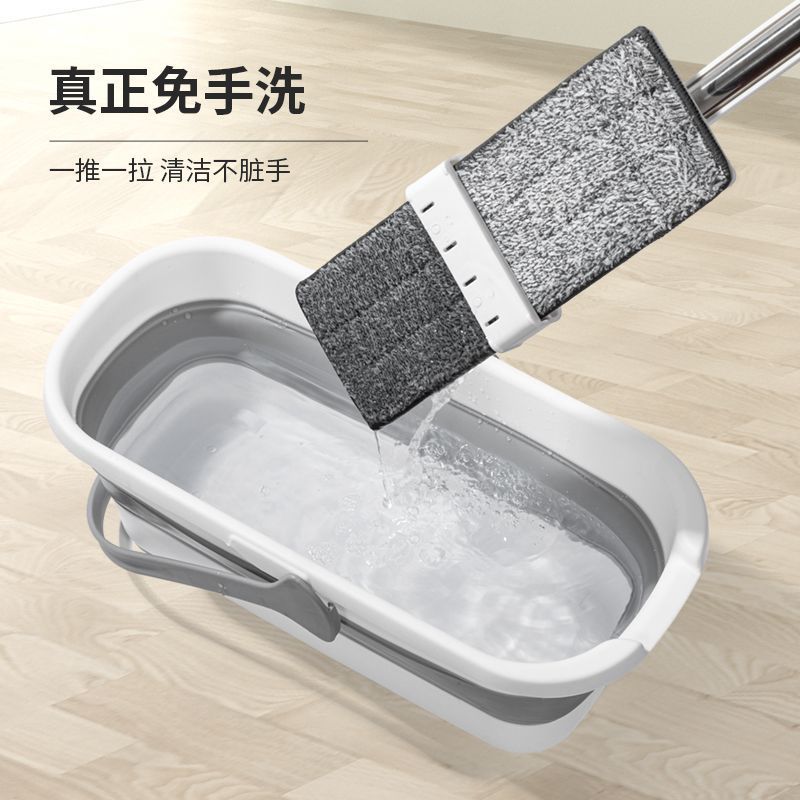 Mop with Bucket, Water Scraping and Dehydration, Wet and Dry Dual-Use Mop, Household Hand-Washable Flat Mop with Bucket, Foldableable Set