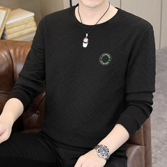 提花男士长袖t恤潮流薄款体恤打底衫个性时尚卫衣秋季上衣服新款