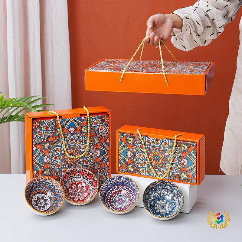 ✅ Cross-Border Bohemian Ceramic Tableware Set, Bowls and Plates, Tableware Gift Box, Promotional Gift, Opening Ceremony Gift