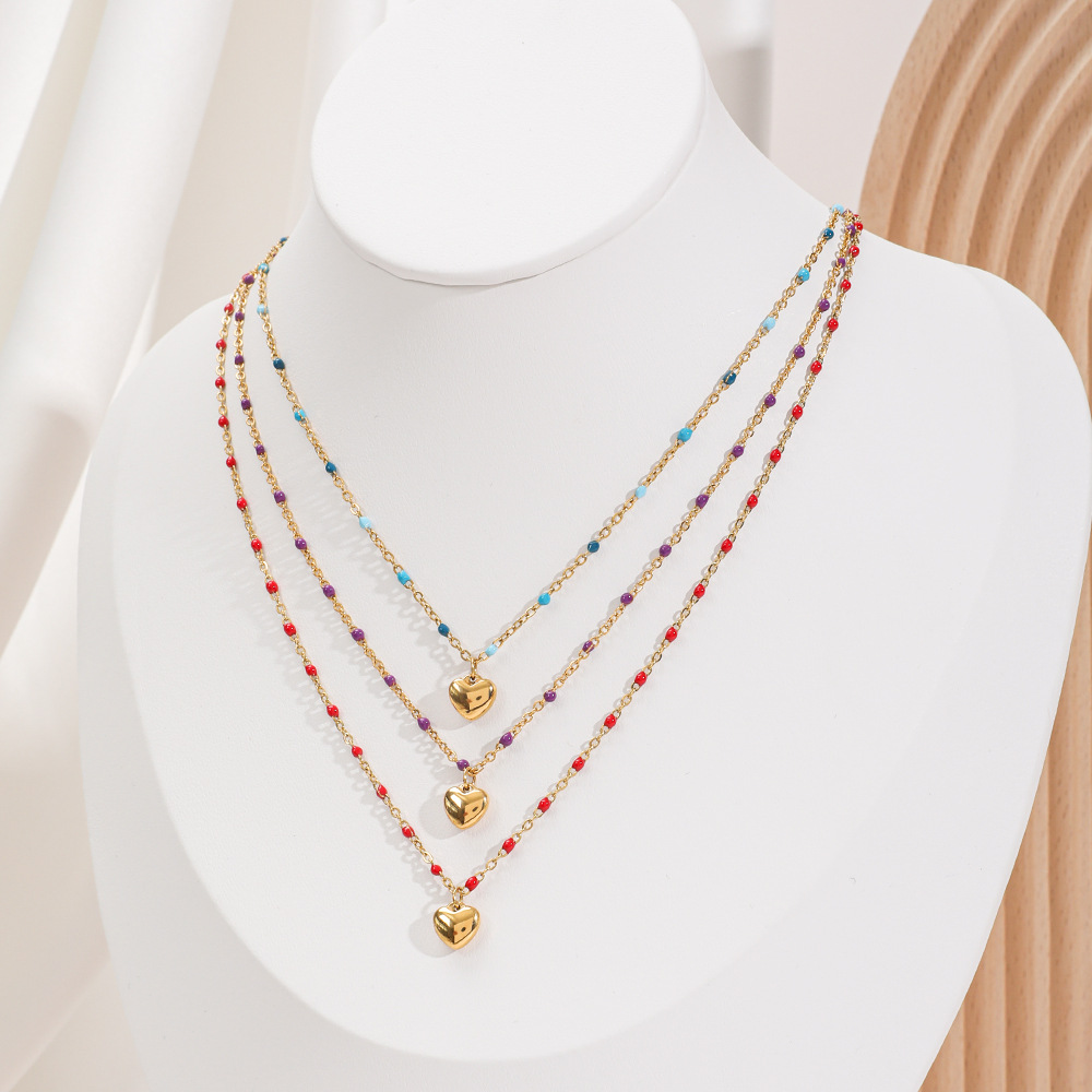 6g Weight Pendant Necklace Classification 1 Piece Quantity Daily, Street Occasion Stainless Steel, Titanium Steel Material Heart Shape Pattern Women's Gender Enamel, Plating Design Simple Style Style Simple Style Heart Shape Stainless Steel Titanium Steel Enamel Plating Pendant Necklace 15