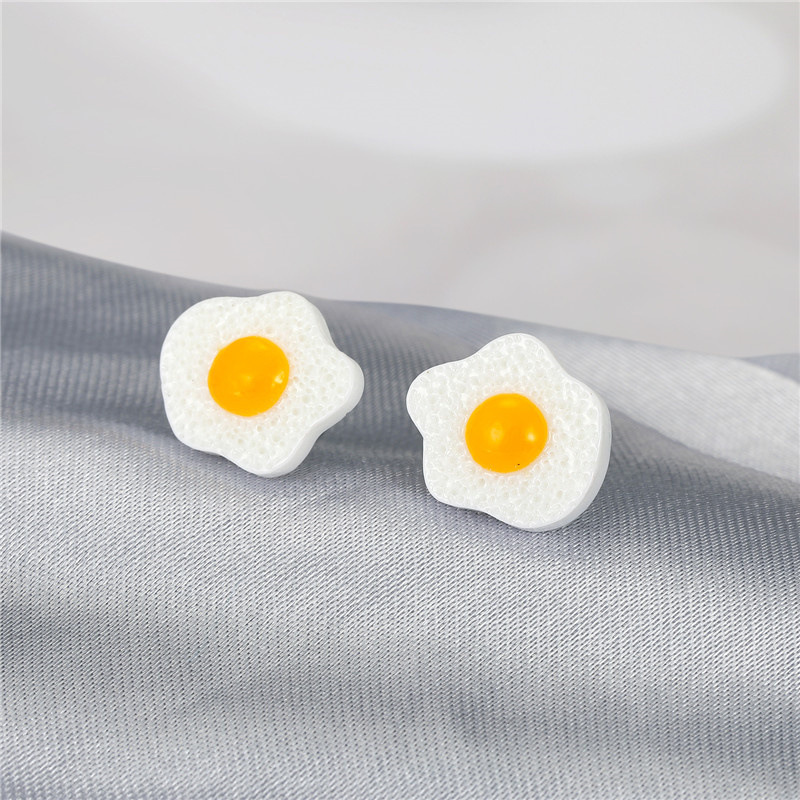 cute resin fried egg earrings cartoon egg poached egg small earrings