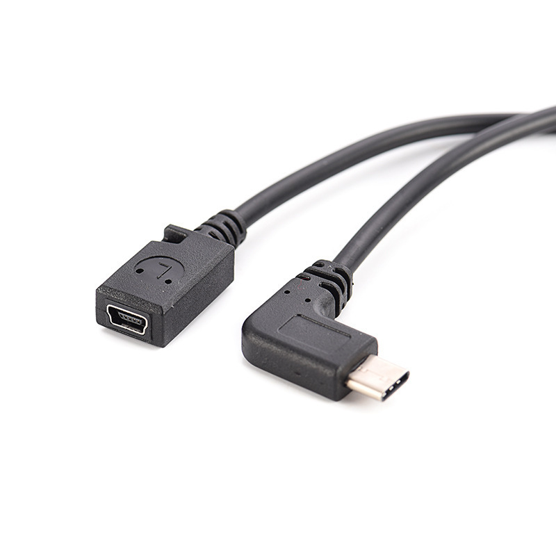 90度エルボusb type c公対mini5pメス携帯電話データ延長充電ケーブル中継延長長線|undefined