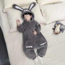 儿童连体睡衣宝宝秋冬季法兰绒奥利绒防踢睡袋男童卡通保暖家居服