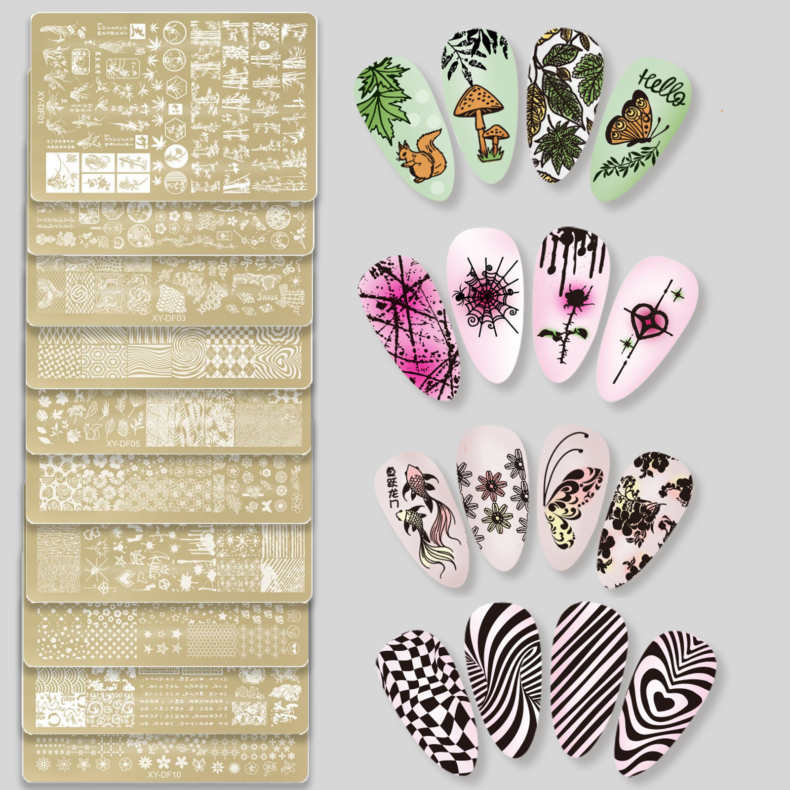 Manicure impresión placa de acero molde pétalos dorados encaje mariposa estilo nacional herramienta de transferencia de bambú sello de silicona