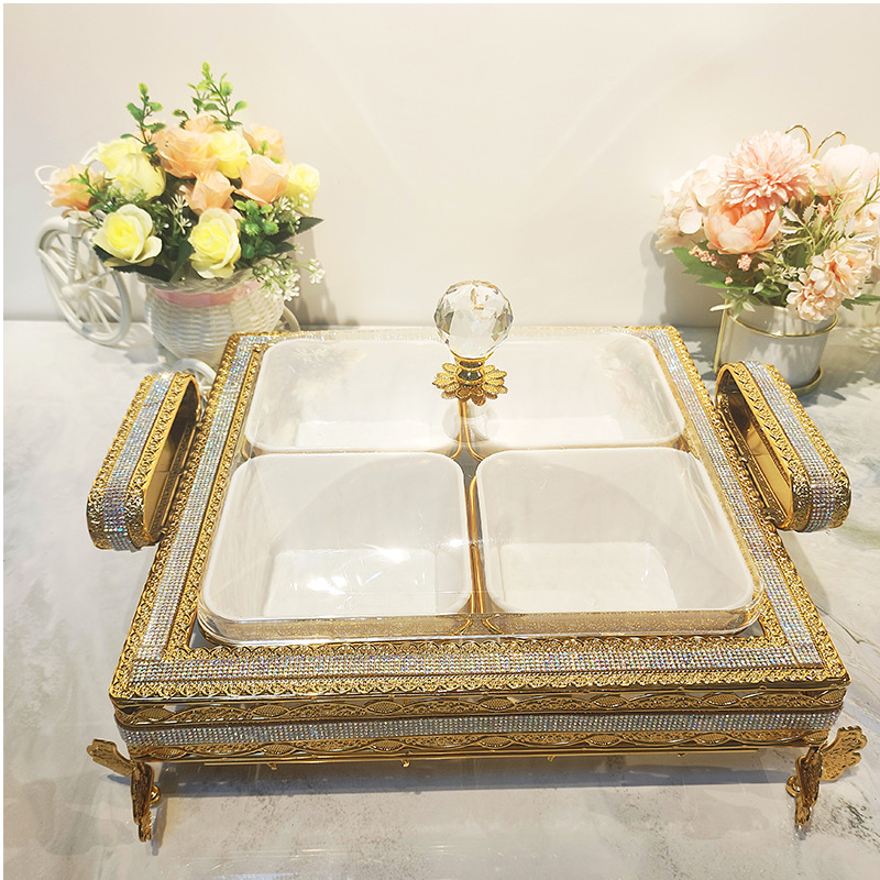 다이아몬드가 박힌 사각형 4디스크 말린 과일 상자