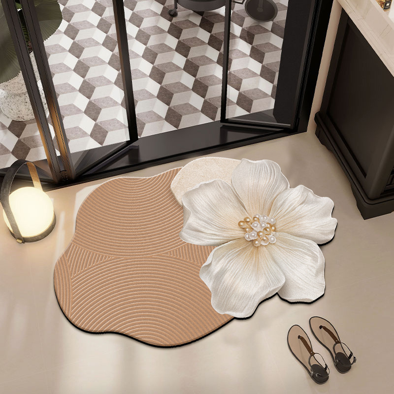 Lichtgewicht luxe 3D bloemenpatroon van diatomeeënaarde voor de badkamer, waterabsorberend, vuilafstotend, voetdecoratie voor de slaapkamer, gemakkelijk te onderhouden._voghion.com