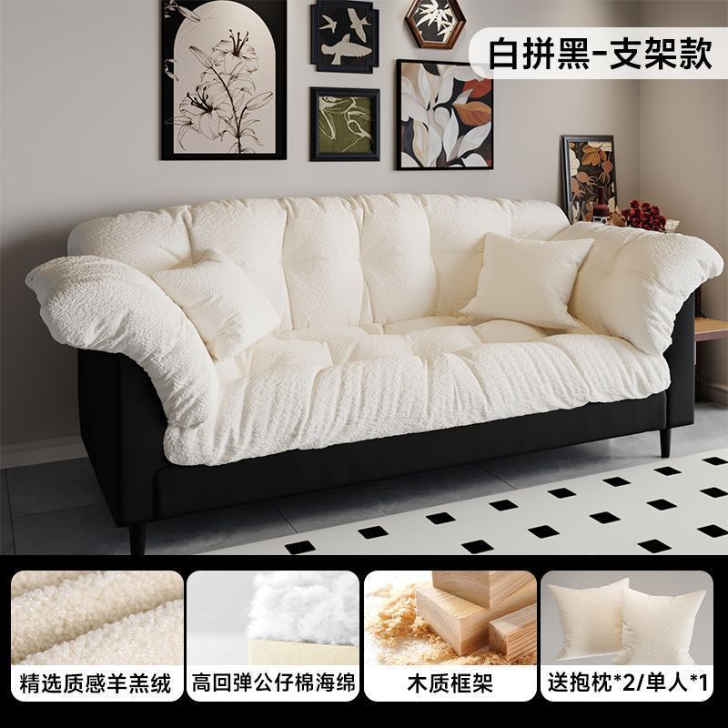 レトロなファブリックソファリビングルーム新しいダブルストレート列小さなアパートの寝室レンタルルーム怠惰なモダンなシンプルなソファ