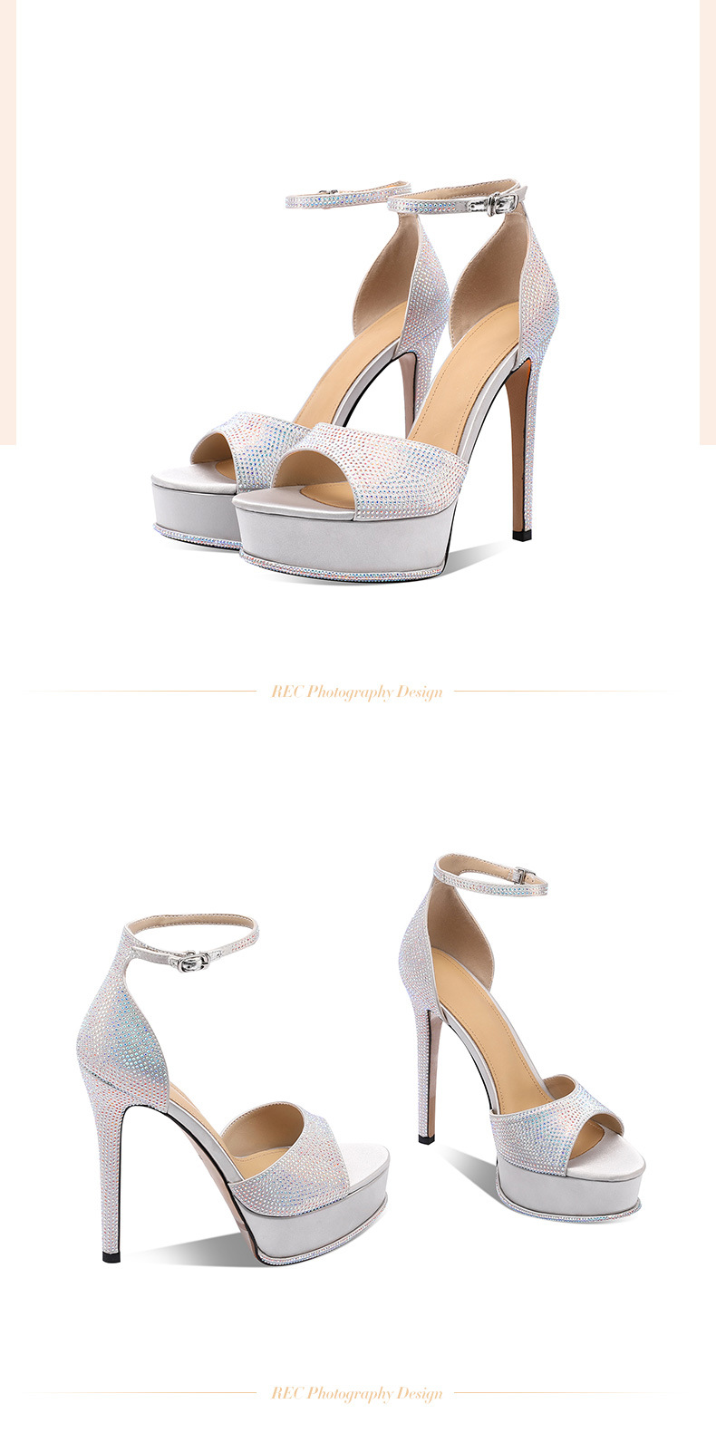 Sandal cao gót nữ da thật một dây đính đá, mũi nhọn hở mũi, gót 10 cm — Màu tím (Chiều cao gót 10 cm) chi tiết 19