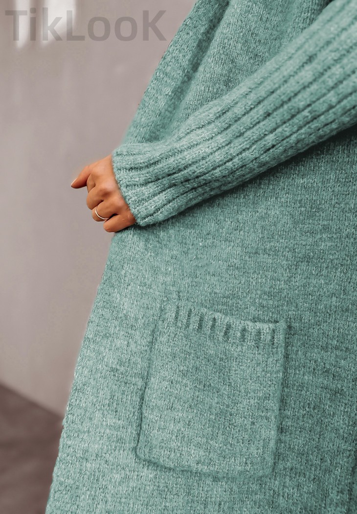 Novo suéter de malha feminino outono e inverno 2024, cardigan TikLook solto, comprimento médio, jaqueta com capuz_voghion.com
