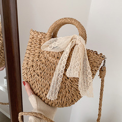 草編包包女新款高級質感小眾斜挎女包百搭沙灘包手提菜籃子包