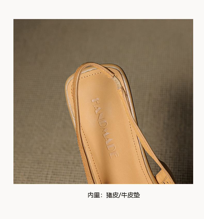 Sandal nữ da bò dệt mũi kín gót thô cao 6 cm phong cách công sở — đen chi tiết 22