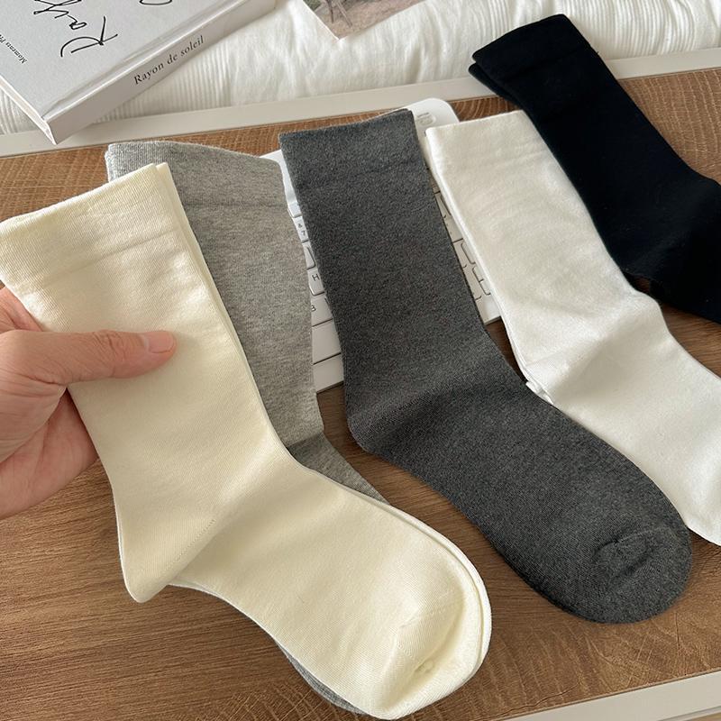 Zhuji Socks White Women's Socks, All-Cotton Mid-Calf Socks, New Seamless Versatile Loose-Cuff Stacked Maternity Long Socks for Spring and Summer