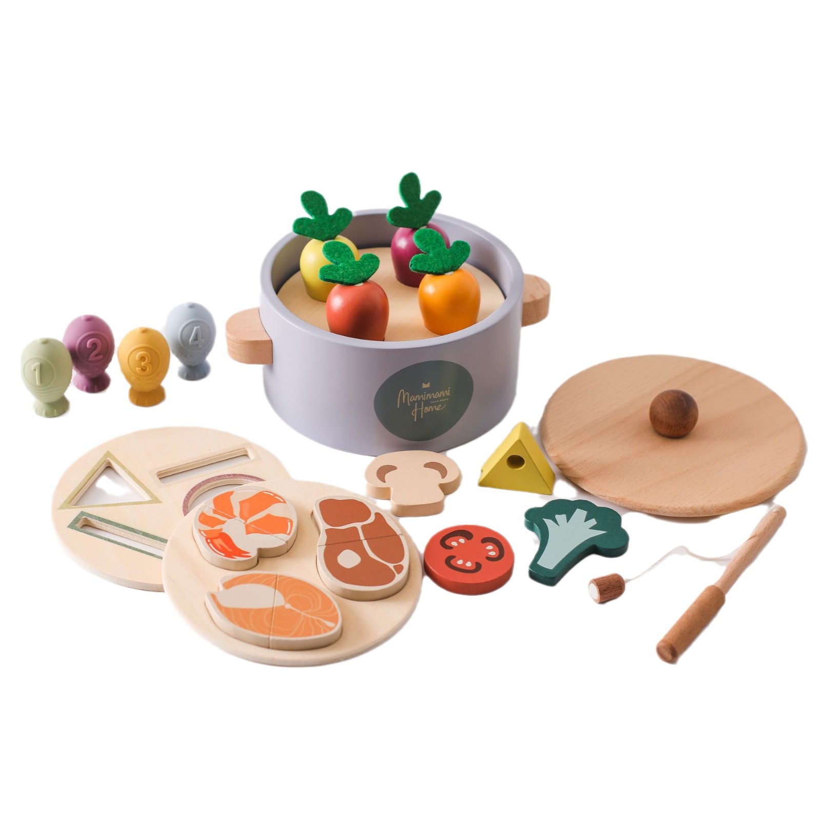 Children's Wooden Pretend Play Toy Carrot Pulling Fishing Tabletop Game Shape Matching Interactive Toy