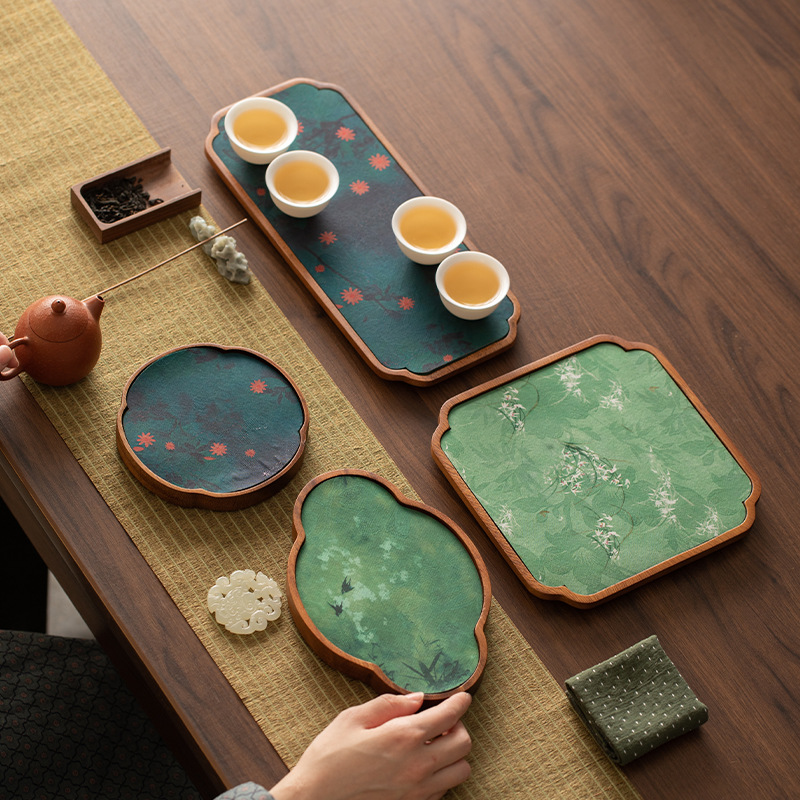 南美胡桃木干泡台新中式家用茶盘禅意茶席茶巾垫子实木干泡盘壶承