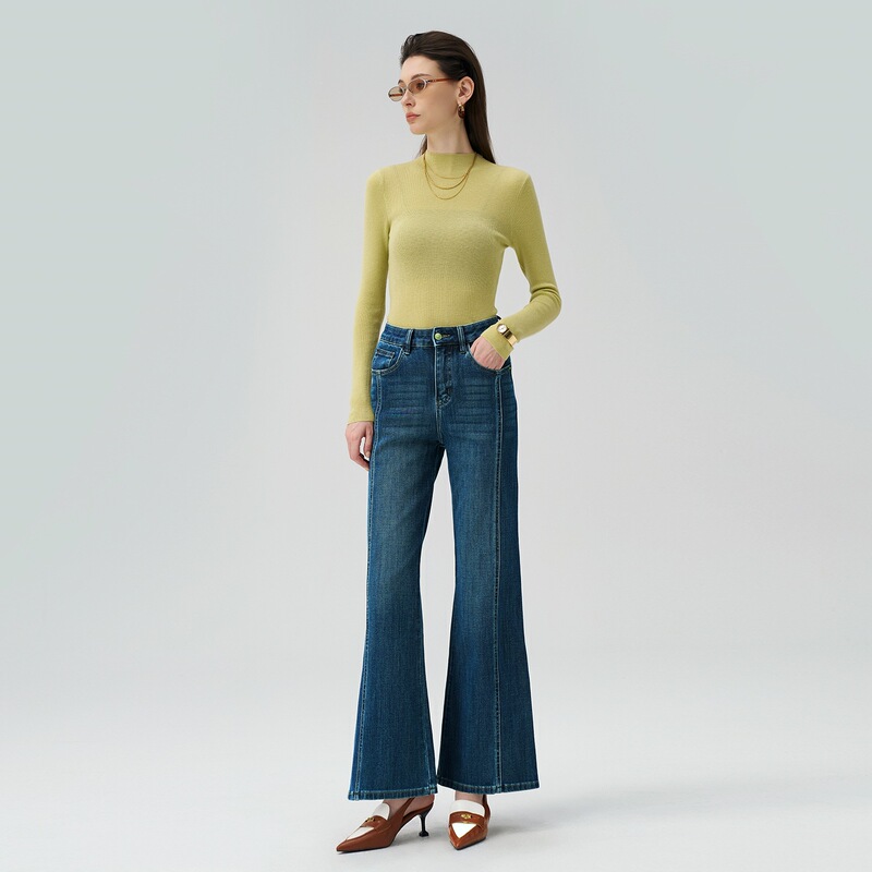 Shi Lin flared jeans, new retro green high-waisted, non-tight-fitting, long-leg, slimming, versatile, high-end