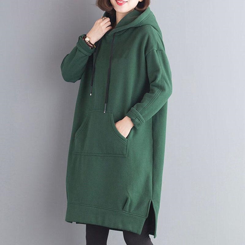 Autumn and Winter Clothing 150kg Plus Size Fat mm Mid-Length Velvet Thickeneded Loose Sweatshirt Hooded Slit Jacket Women Ins Trend