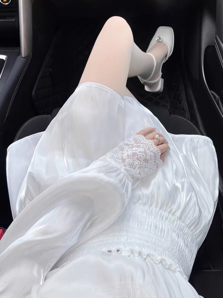 ChicShe - Camicetta da donna in chiffon a maniche lunghe con colletto in strass pesante, stile francese, autunno, vita alta, gonna corta, bianca_voghion.com