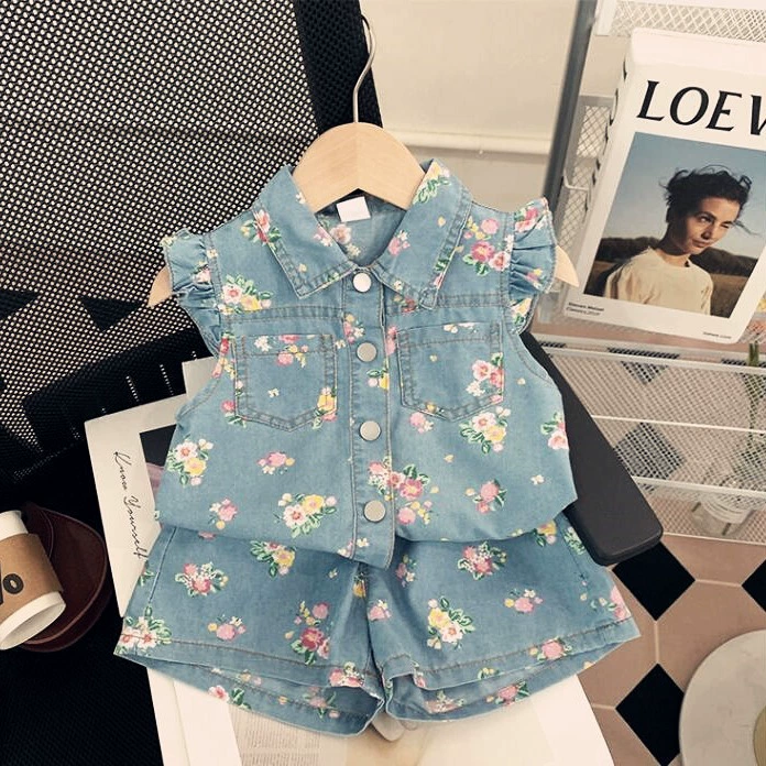 Cross-Border Southeast Asia 2025 New Summer Korean Style Girls Printed Flying Sleeve Suit Western Style Baby Girl Two-Piece Set