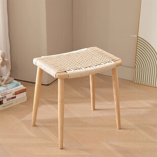 Nordic Ash Wood Rope Dressing Stool Bedroom Simple Makeup Stool Foyer Shoe Changing Stool Log Art Solid Wood Square Stool