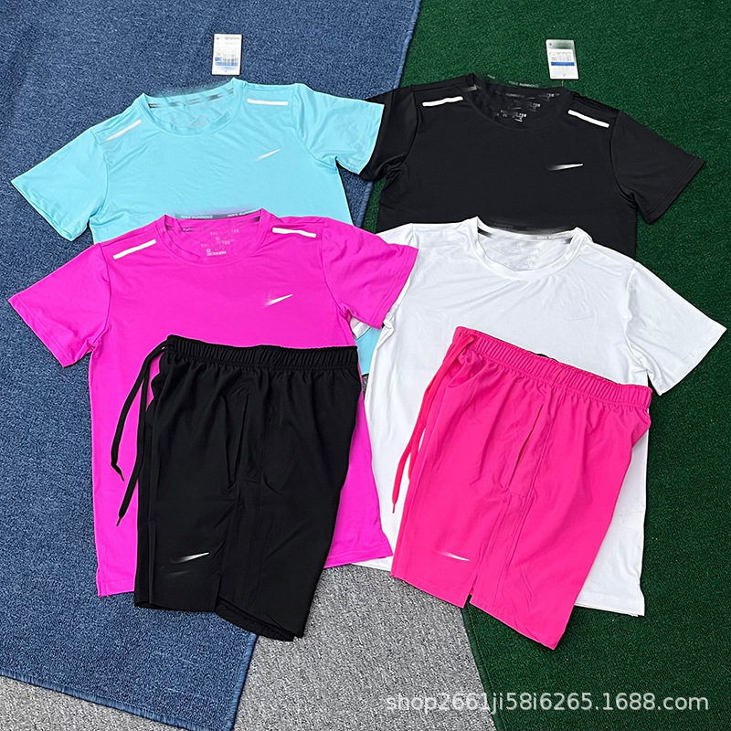 Wholesale New Sports Fitness Running Suit Quick-Drying Breathable Loose Casual Short-Sleeved Shorts Men and Women Same Style Fashion