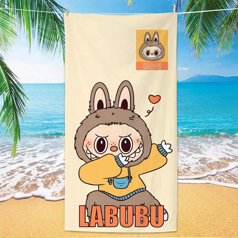 Новый LABUBU мультяшный уютный банный полотенце с цифровой печатью, микрофайбер, пляжное впитывающее полотенце