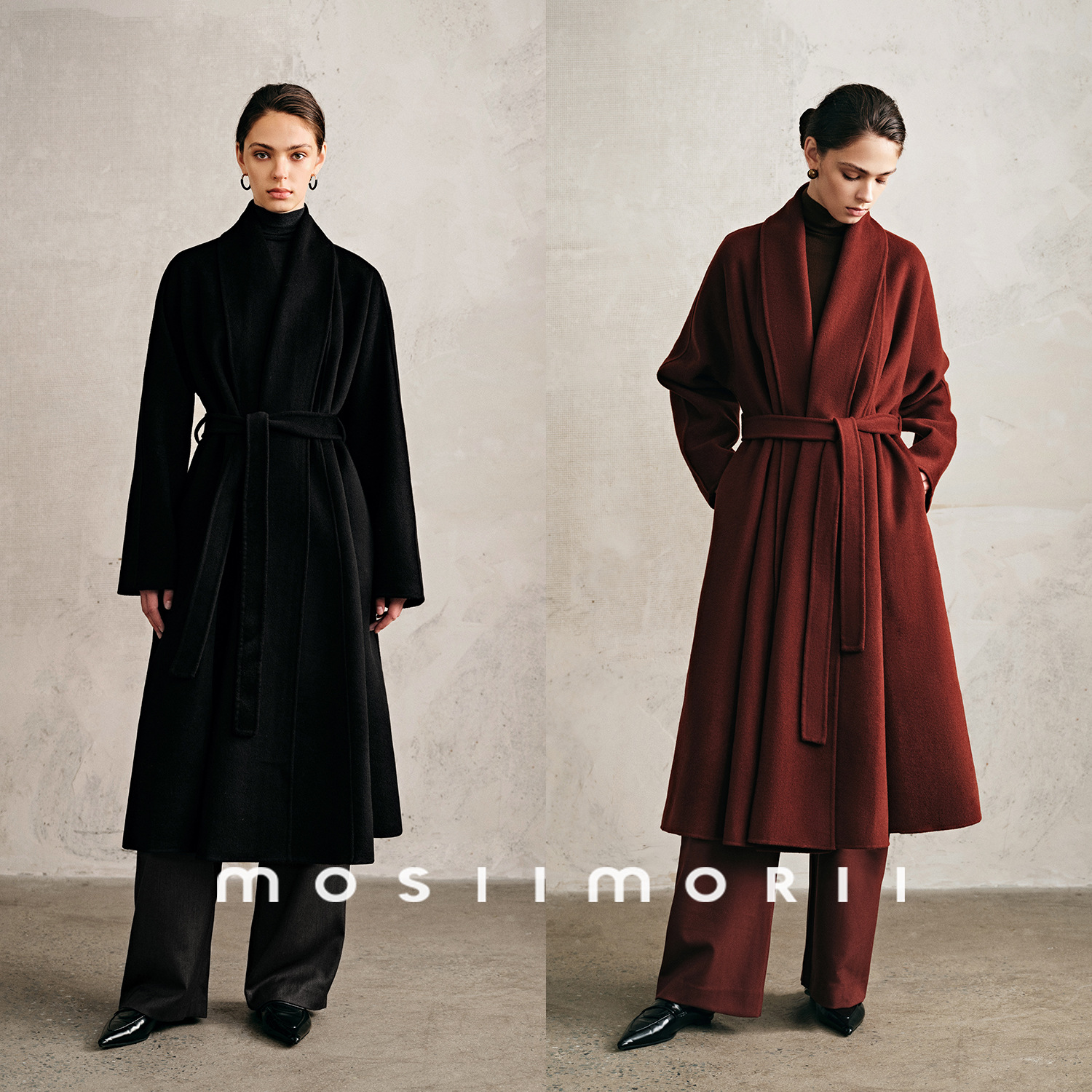 【카웨이지아오】100% 양모 양면 모직 코트 중간 길이 보온 재킷 신제품 콤비네이션 디자인