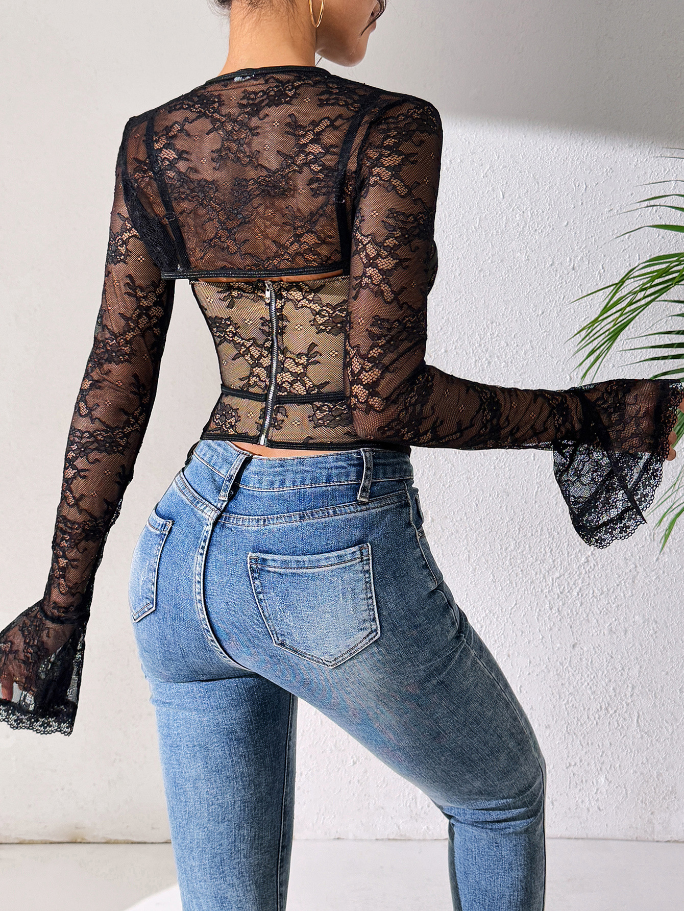 Sexy Lace Mesh Two Piece Camisole And Shawl Set For Women_voghion.com