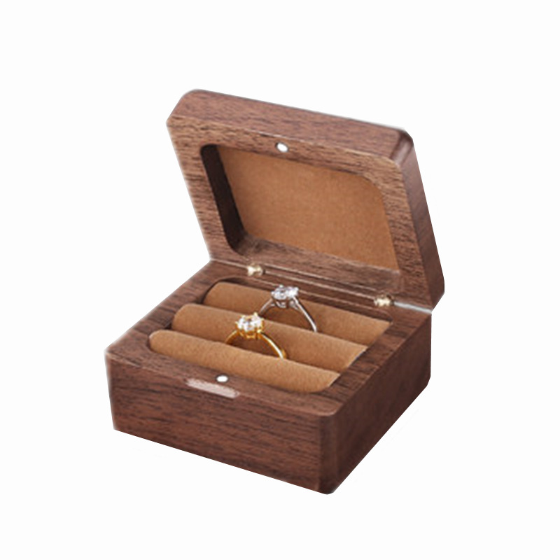 黑胡桃木盒结婚木质翻盖戒指盒包装盒黑胡桃木质首饰收纳盒